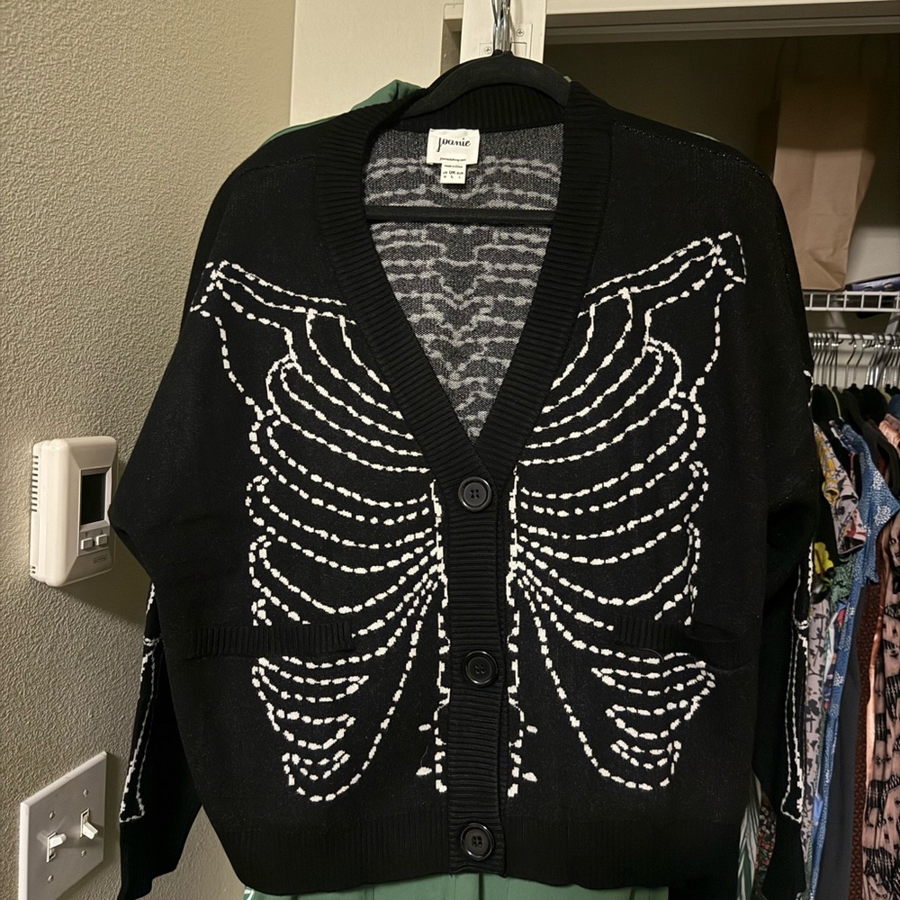 Chic Black Skeleton Cardigan Sweater - Picture 3 of 4